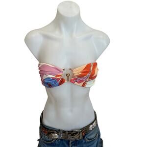 Fella Tropical Strapless Bandeau Bikini Top MEDIUM Bull Ring White Designer $143